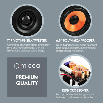 M-6S 6.5 Inch 2-Way In-Wall Speaker for Home Theater, Whole House Audio, Indoor or Covered Outdoor Areas, 6.5" Poly Woofer, 1" Pivoting Silk Tweeter, White, Paintable, Each