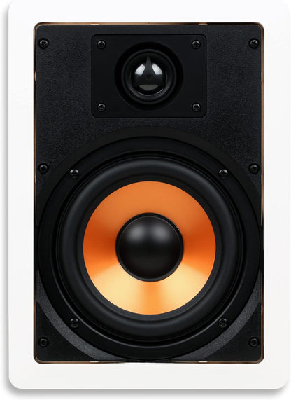 M-6S 6.5 Inch 2-Way In-Wall Speaker for Home Theater, Whole House Audio, Indoor or Covered Outdoor Areas, 6.5" Poly Woofer, 1" Pivoting Silk Tweeter, White, Paintable, Each